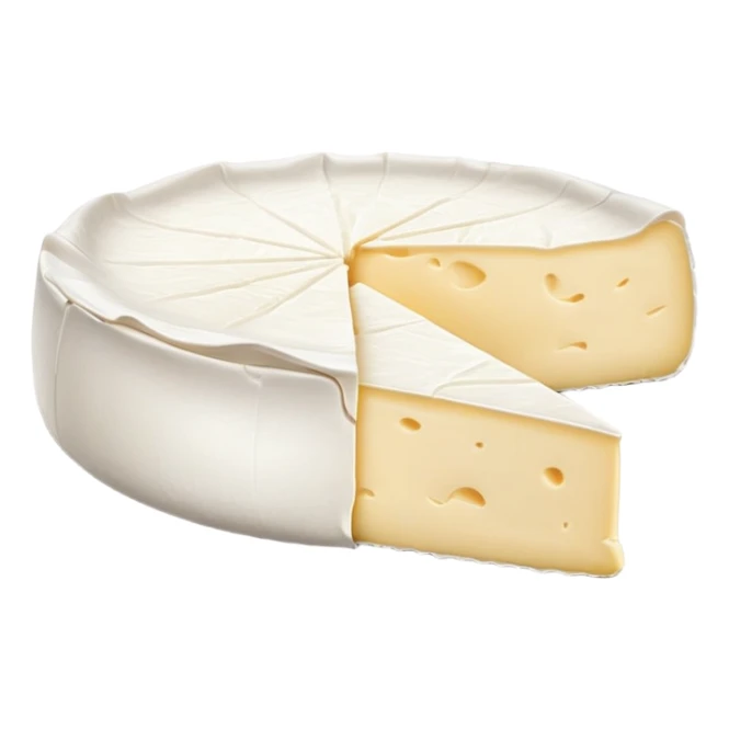 cinematic-realistic-brie-cheese-emoji,-featuring-soft-ripened-cheese-with-a-delicate white rind-rendered-with-lifelike-detail-and-inviting,-natural-lighting sticker