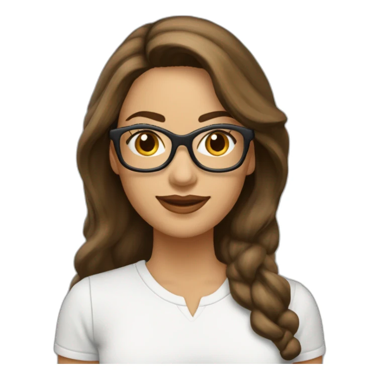 Mujer Blanca Cara Redondo con lentes cabello largo castano con logo century21 sticker