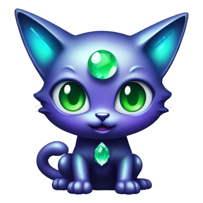 Shiny, Sparkly, Black Dark-type--Psychic-Ice-type-Fakémon-Alien-Cat Blind Purple eyes, green gem, full body sticker