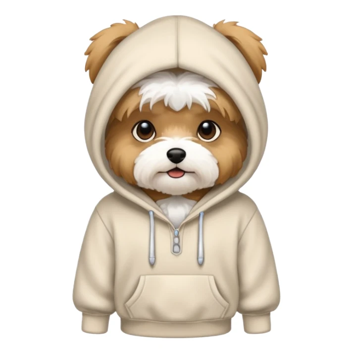 A bichon Yorkie wearing a hoodie sticker