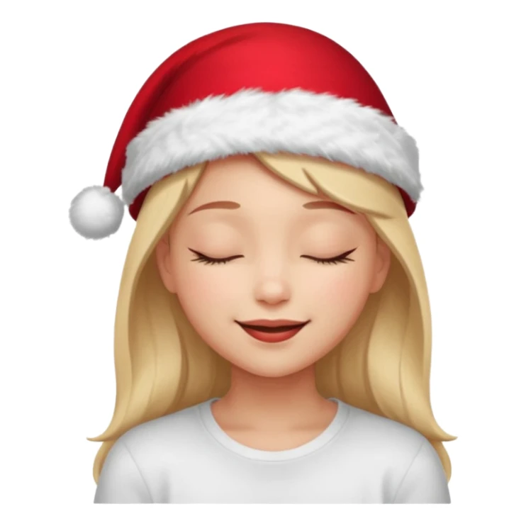 Girl Smiling with closed eyes in a red Christmas hat sticker