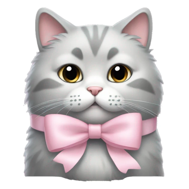 fluffy light gray fat cat with pale pink bow sticker
