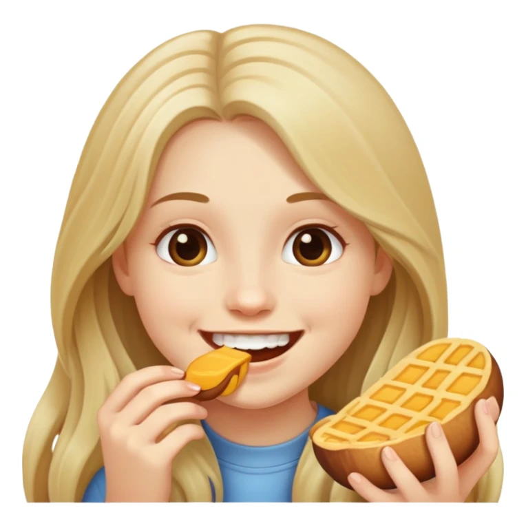 smiling girl with long hair eating  sticker