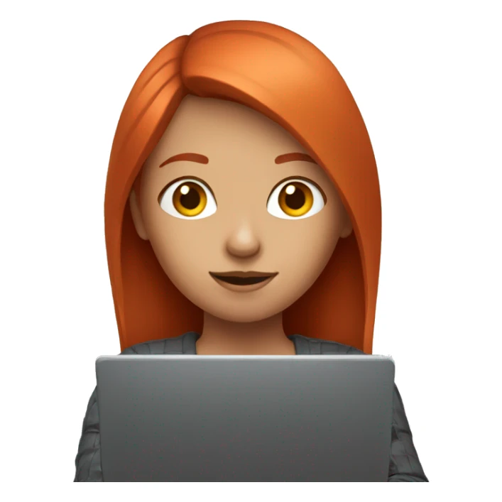 A red-haired girl with a laptop sticker