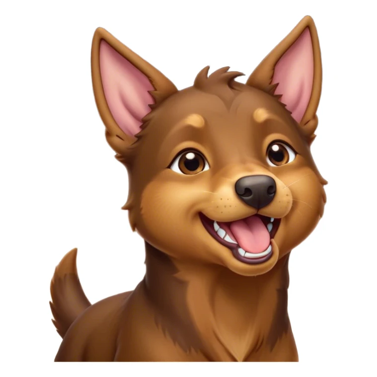 Cinematic Cute Yawning Brown and Tan Kelpie Portrait Emoji, Head tilted slightly with a dramatic, wide-open yawn, showcasing a smooth brown Fur with distinct tan highlights, floppy ears slightly drooping, round warm eyes barely open in drowsy contentment, Simplified yet irresistibly adorable features, highly detailed, glowing with a soft, cozy glow, high shine, relaxed yet expressive, stylized with a touch of whimsy, bright and endearing, soft glowing outline, capturing the essence of a sleepy yet affectionate herder, so drowsy it feels like it could stretch out of the screen and curl up for a nap! sticker