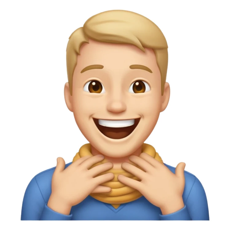 generate emoji of guy laughing with his hands around his neck sticker