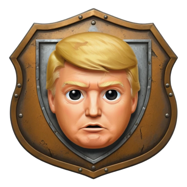 a shield with Donald Trump's face sticker