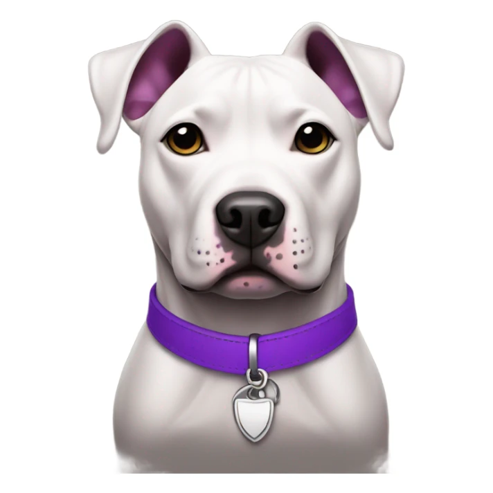 Black pit bull with a purple collar sticker