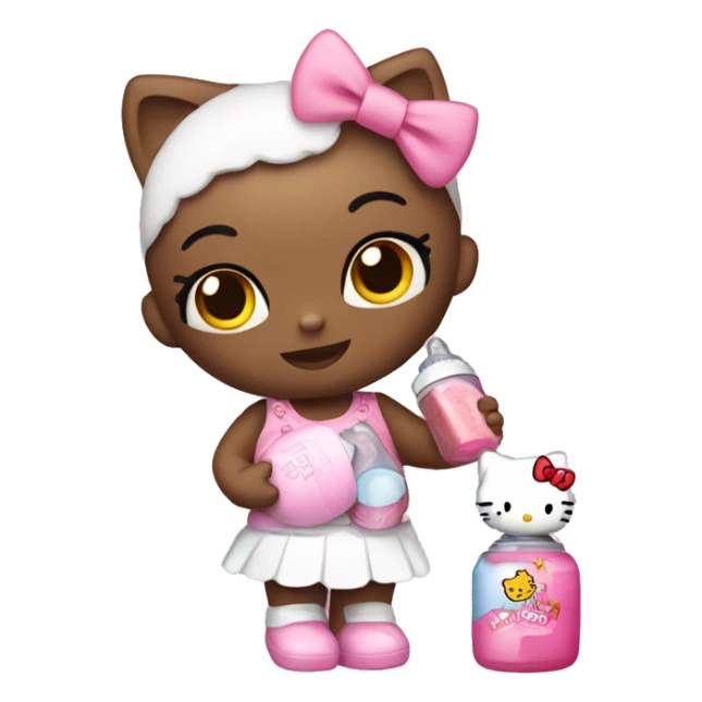 Hello kitty holding a baby bottle with coquette  sticker