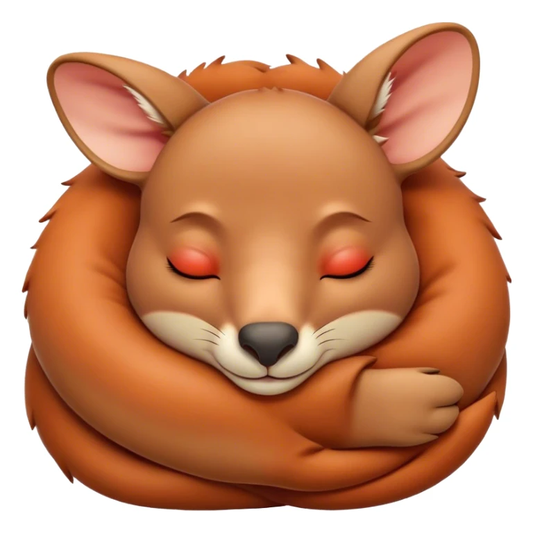 Meme-Worthy Cute Sleeping Kangaroo Portrait Emoji, Head resting peacefully with a contented smile, showcasing a robust build and a luxuriously soft red-orange fur, eyes shut in a serene, restful nap, Simplified yet hilariously adorable features, highly detailed, glowing with a soft, drowsy light, high shine, relaxed and utterly lovable, stylized with an air of playful laziness, bright and heartwarming, soft glowing outline, capturing the essence of a comically sleepy kangaroo, so meme‐worthy it feels like it could instantly become the next viral sensation of adorable slumber! sticker