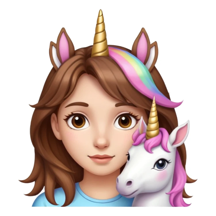 Brown hair girl with unicorn ears  sticker