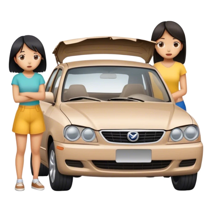 two asian girl friends broken car sticker