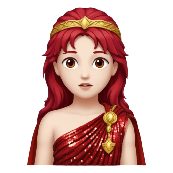 Vesta, Goddess from Hearth Roman Deities with long dark red hair, red sequin toga sticker