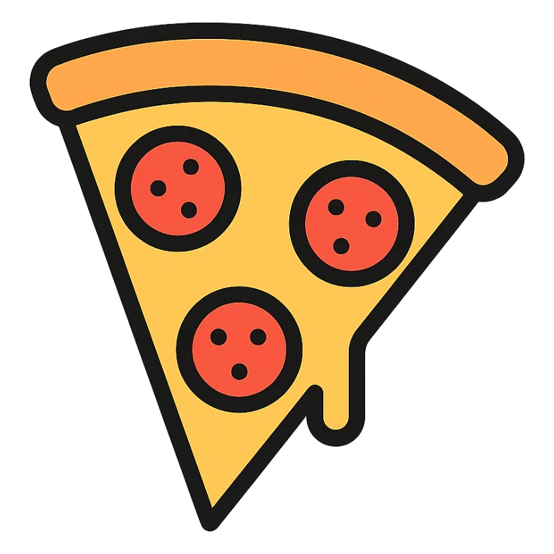 pizza slice with pepperoni color outline icon sticker