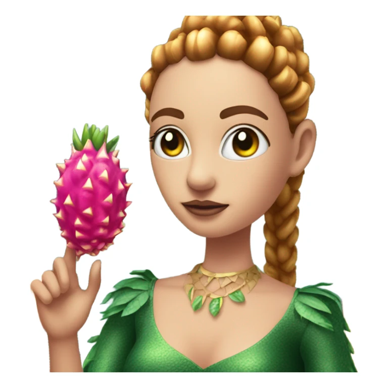 3D elegant Pitahaya with large shiny eyes 👀 she hand holds the mirror with its reflection 🪞 sticker
