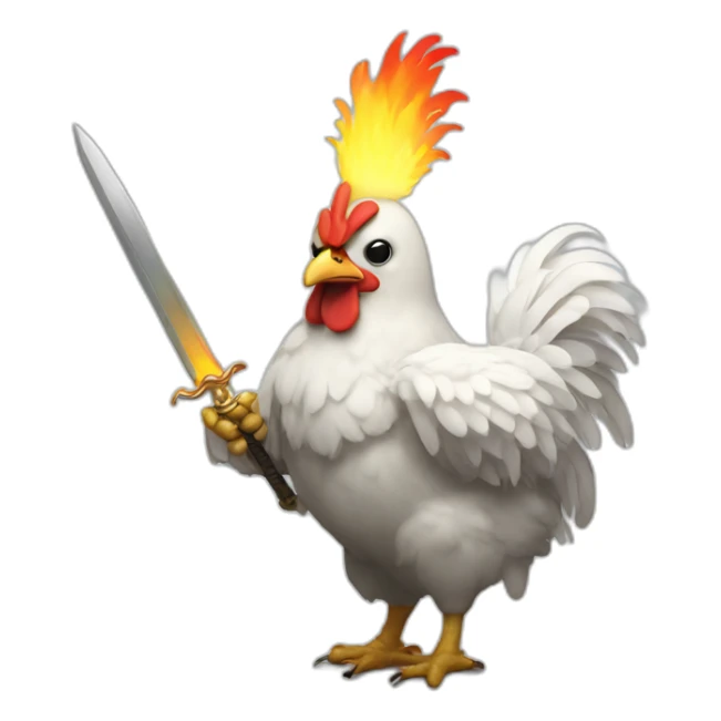 Gay chicken with a sword covered in white flames sticker