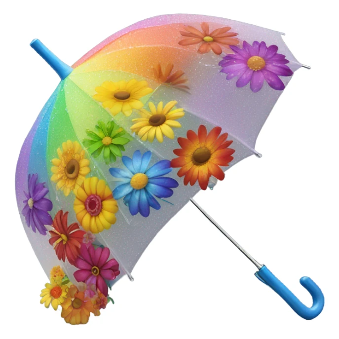 Rainbow umbrella made of flowers with dew drops dripping off and a large handle  sticker