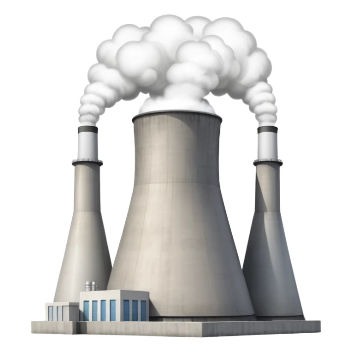 nuclear power plant with single cooling tower and steam, minimal style, no text sticker