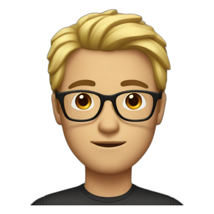 man with square glasses and combed hair with black hair sticker