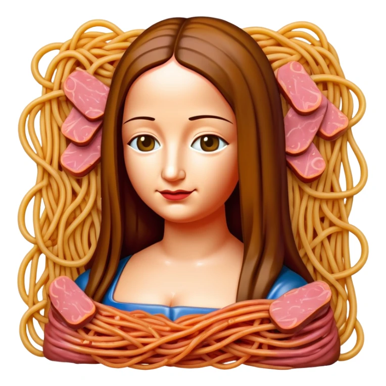 monalisa made of SPAM meat melted pink dripping sauce spaghetti portrait sticker