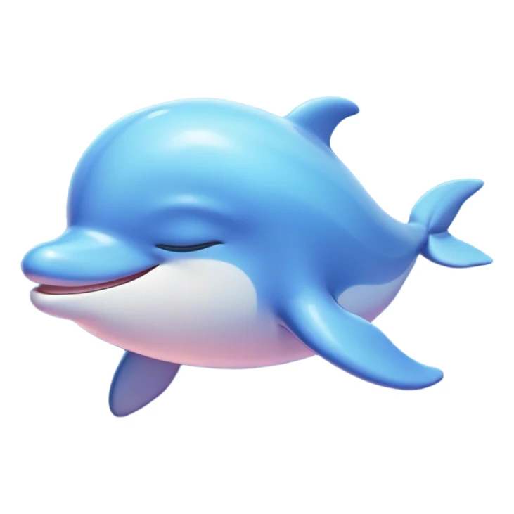 Meme-Worthy Cute Sleeping Dolphin Portrait Emoji, Head resting peacefully with a contented smile, showcasing a sleek, streamlined body and eyes gently closed in serene slumber, Simplified yet adorably endearing features, highly detailed, glowing with a soft, drowsy oceanic light, high shine, relaxed and utterly lovable, stylized with an air of playful laziness, soft glowing outline, capturing the essence of a sleeping dolphin that feels destined to become the next viral icon of adorable rest! sticker