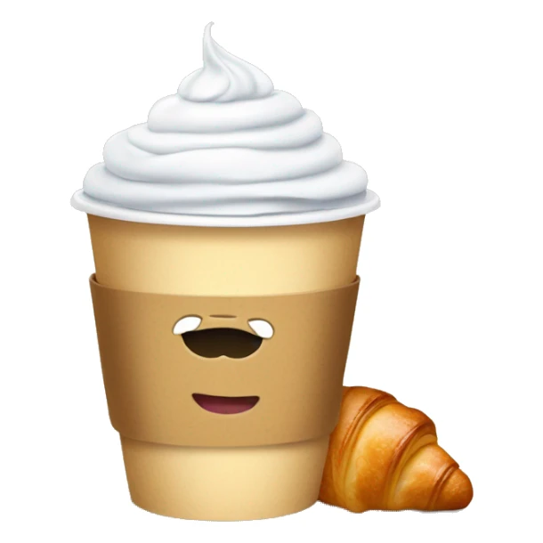 Disposable cup with cappuccino and croissant sticker