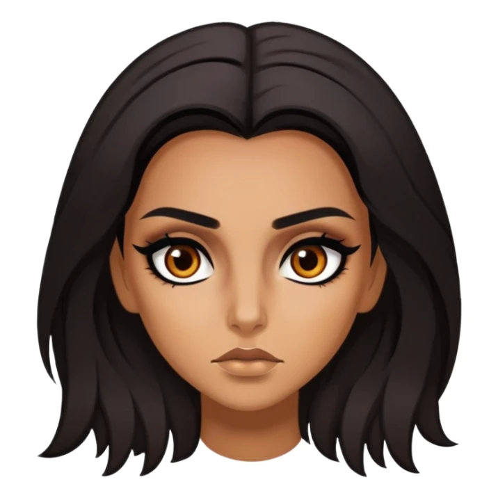 burned ratched hair, baddie,pretty, brown eyes, makeup, black eyeliner, long hair sticker