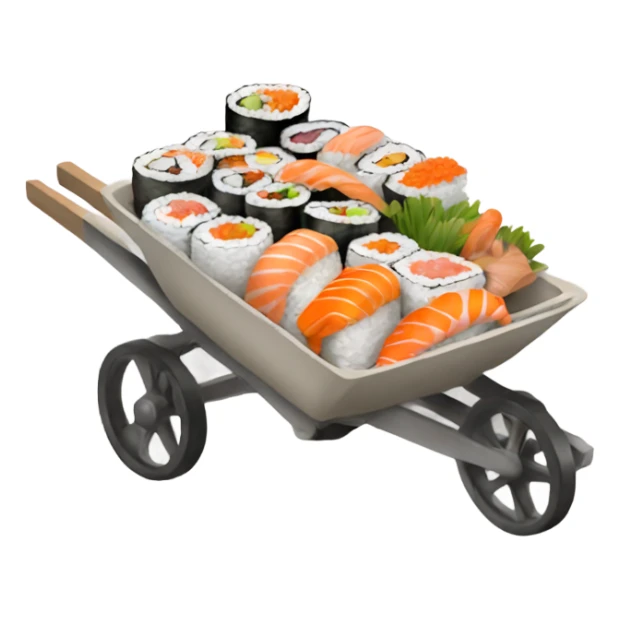 A wheelbarrow full of lots of sushi sticker