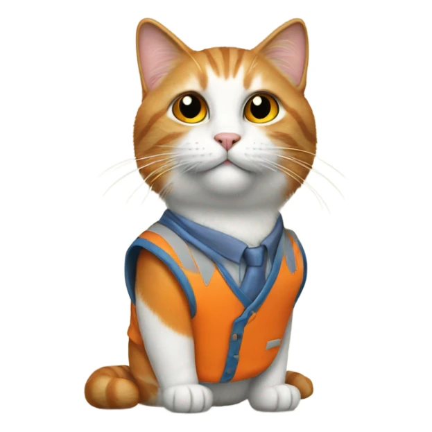 cat with a sign and an orange vest sticker