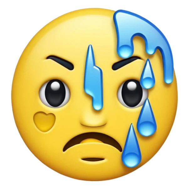 A crying glitchy emoji which is putting a thumbs down sticker