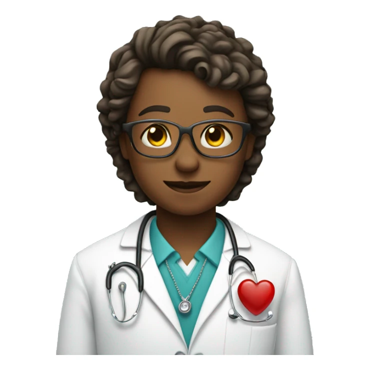 doctor with hearts floating behind and a necklace with a cross sticker