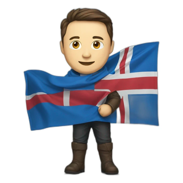 Elon Musk holding Iceland flag sticker
