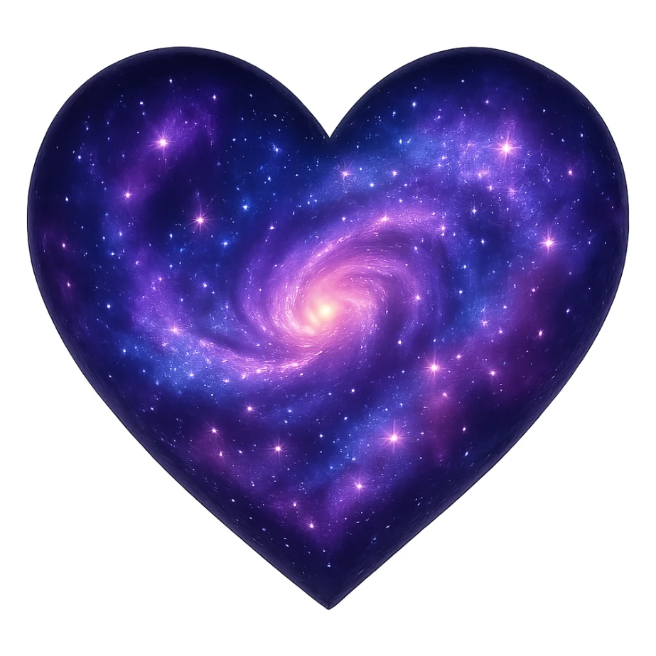 heart with a swirling galaxy inside, digital illustration style, no background sticker