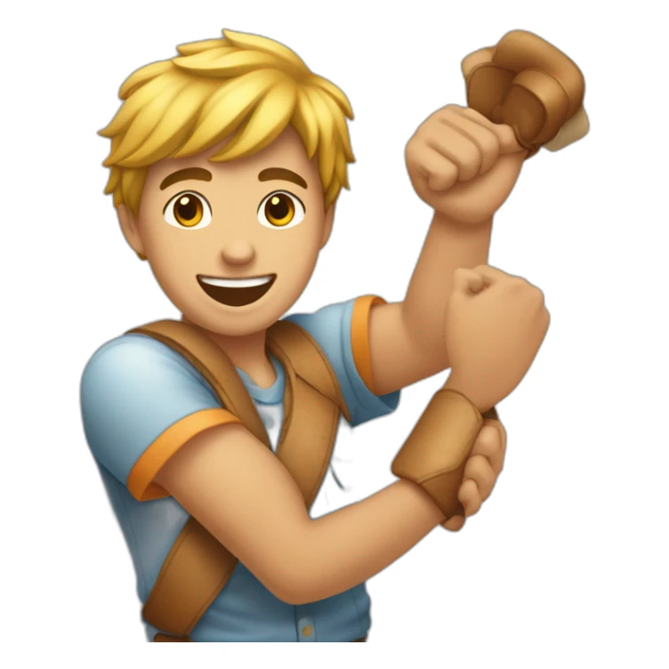 joven muchacho festejando con los brazos hacia arriba feliz sticker