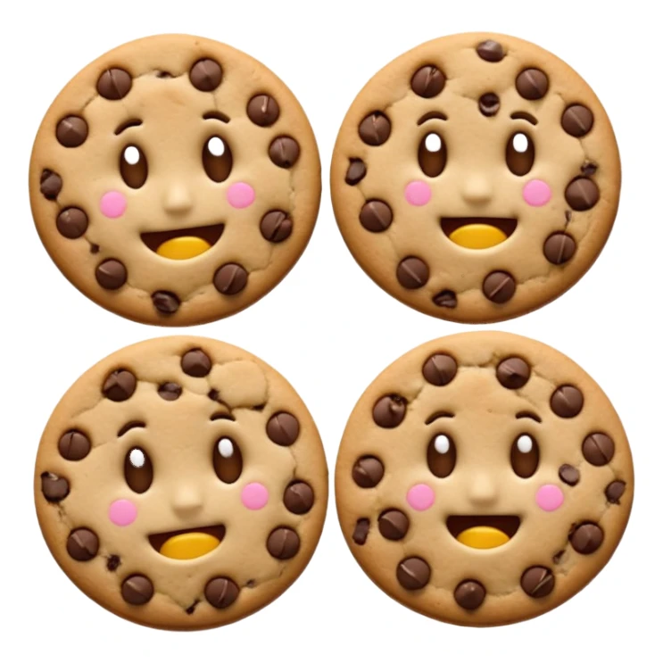 please create cookie emojis, similar to a cookie that looks like it's smiling for a happy cookie, or a cookie that looks like it's frowning for a sadcookie. please use other emotions other than happy or sad sticker