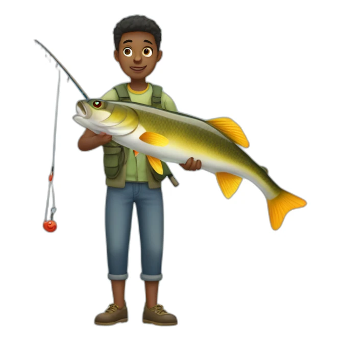 Young man fishing a big fish sticker