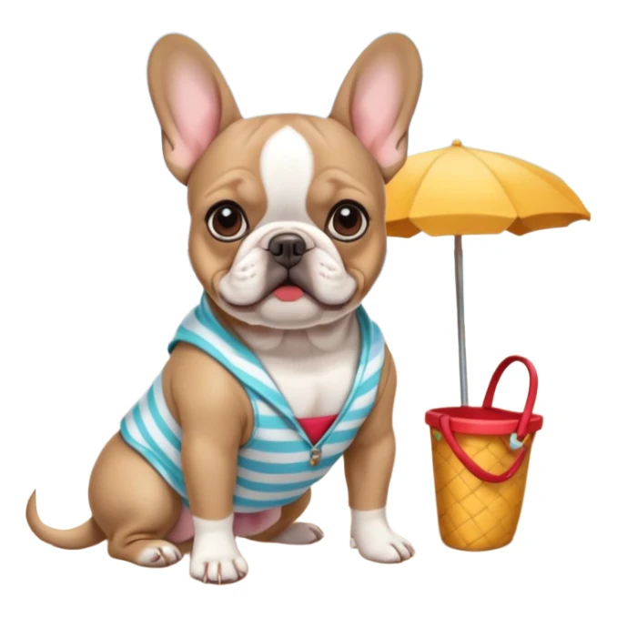 French bulldog at the beach with a cute out fit sticker