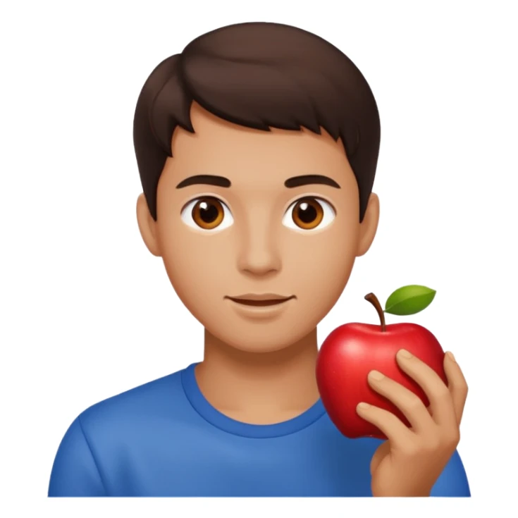 I want you to create an emoji of a spanish sergeant,  He should be a young guy with dark brown hair, brown eyes, his skin color like he’s tan and he’s eating an apple  sticker