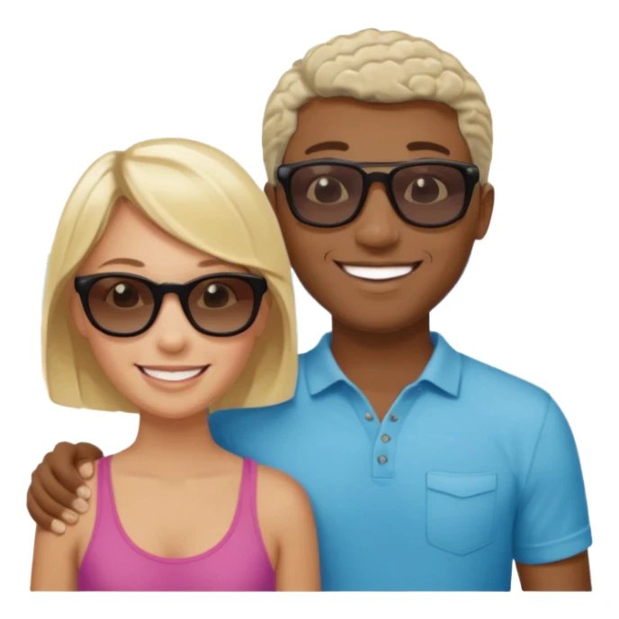Black man with short salt n pepper hair with younger blonde  both smiling on beach   sticker