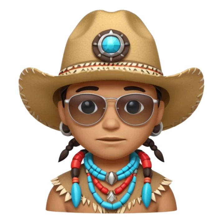 cute Indigenous tribal character portrait, head and shoulders only, cowboy hat, sunglasses, tribal accessories, confident expression, 3D cartoon, mobile game icon style, clean background, no text, no watermark
 sticker