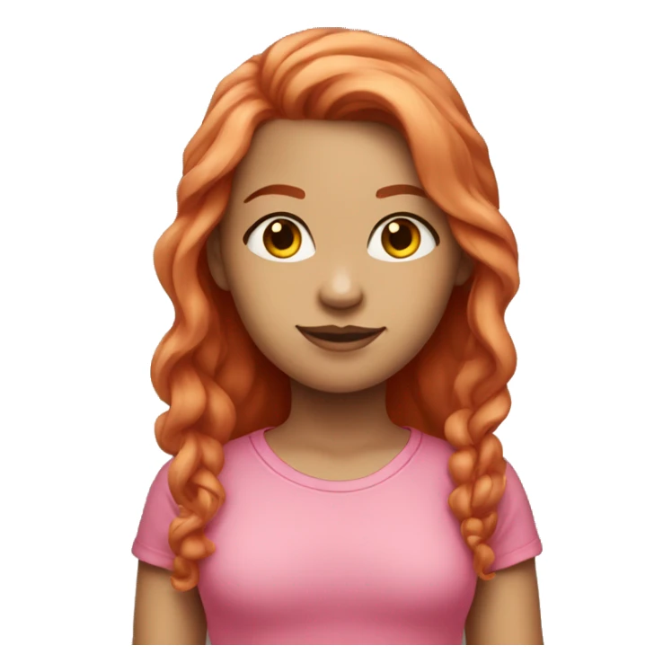 A light-skinned girl with long red hair in a pink T-shirt sticker