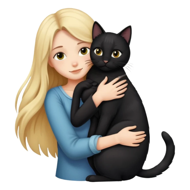 A long-haired girl hugs a black cat tightly sticker