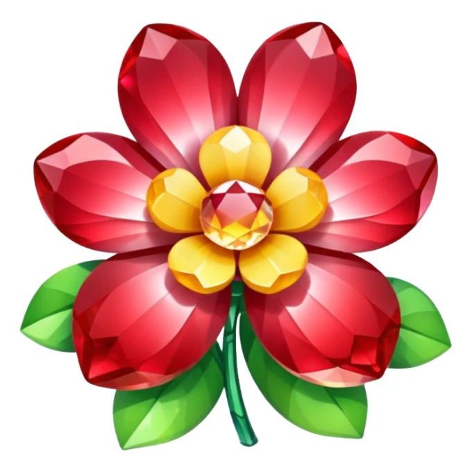 a crystal flower with faceted gemstone petals glowing softly, Apple emoji style sticker