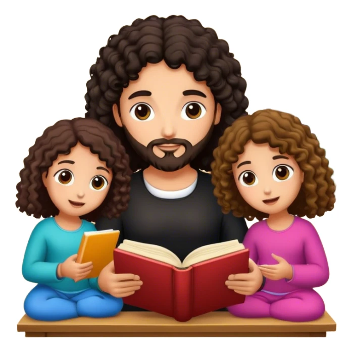 Devotional Christ with 3 girls black curly in house reading sticker
