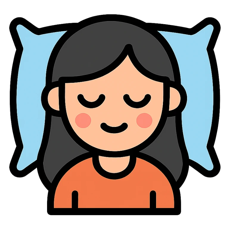 A girl with dark hair sleeping on a baby blue pillow sticker