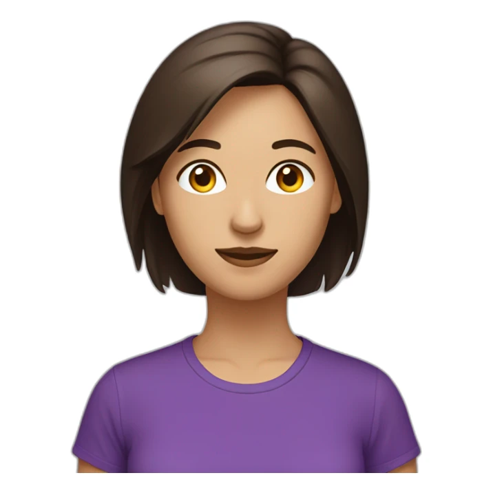 women,dark brown hair,using purple tshirt whith letters "4tech sticker