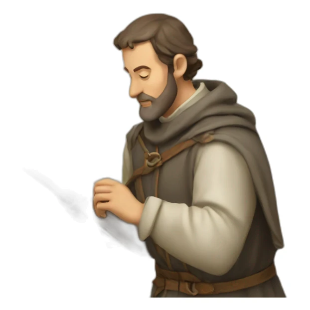 medieval architect in action, thinking over a map of a building sticker