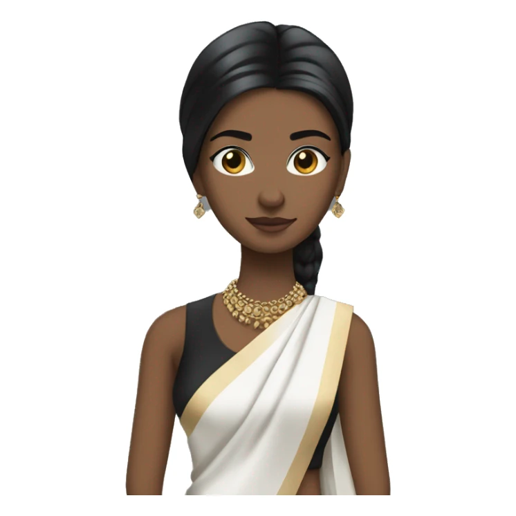 hair straight, American/British white, black hair, white face colour, slender face, wearing a trendy saree and accessories, full body, sharp jawline, edgy sticker