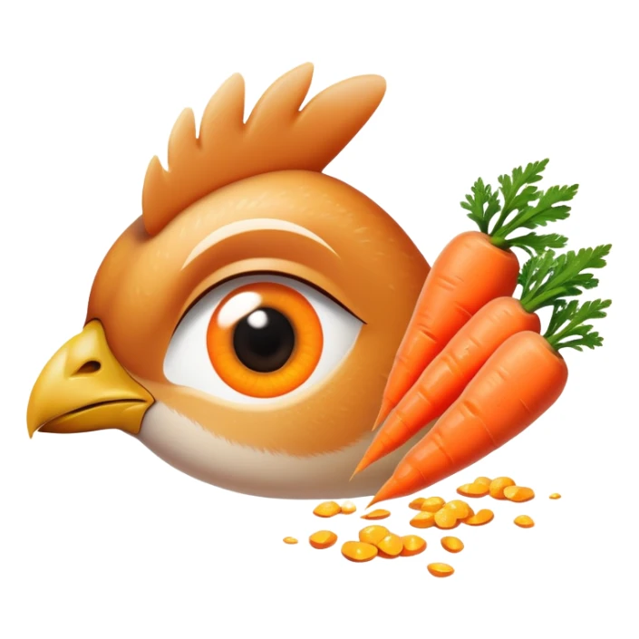 Chicken pieces and bright orange carrots with soft golden particles flowing toward a normal-looking eye and smooth skin. The design shows how vitamin A from both animal and plant sources contributes to eye and skin health in a friendly, non-threatening way. sticker