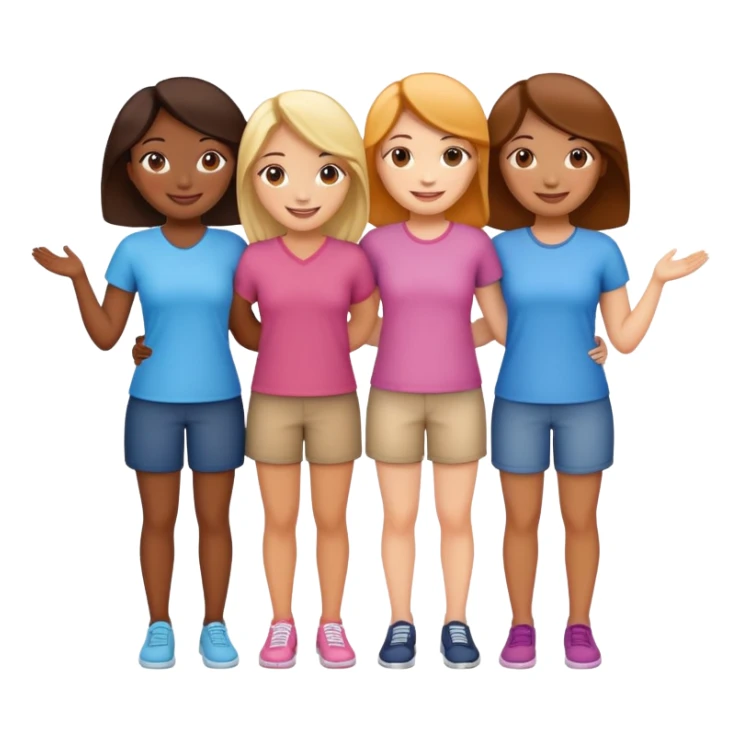 Four female best friends standing together, smiling sticker